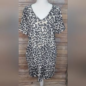 White Birch Cheetah Print Short Sleeve with Pockets Dress - Large